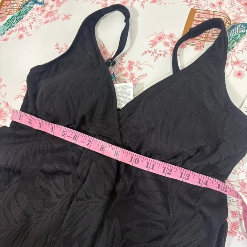 Swim Solutions NWT Black V-Neck Flyaway Women's Tummy-Control Swim swimsuit 16 L - Picture 8 of 12